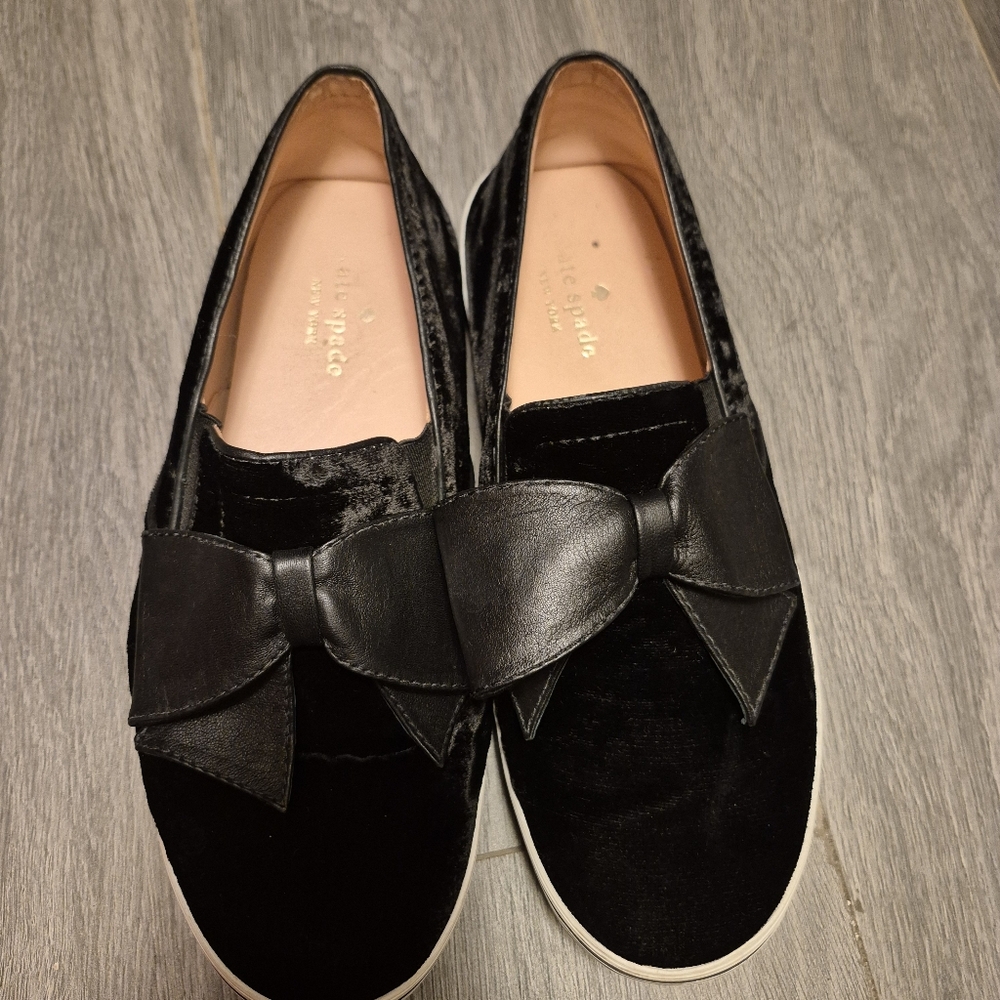 Kate Spade Black Velvet Loafers with Bow Delise Sneakers 8 Slip On - Picture 4 of 6